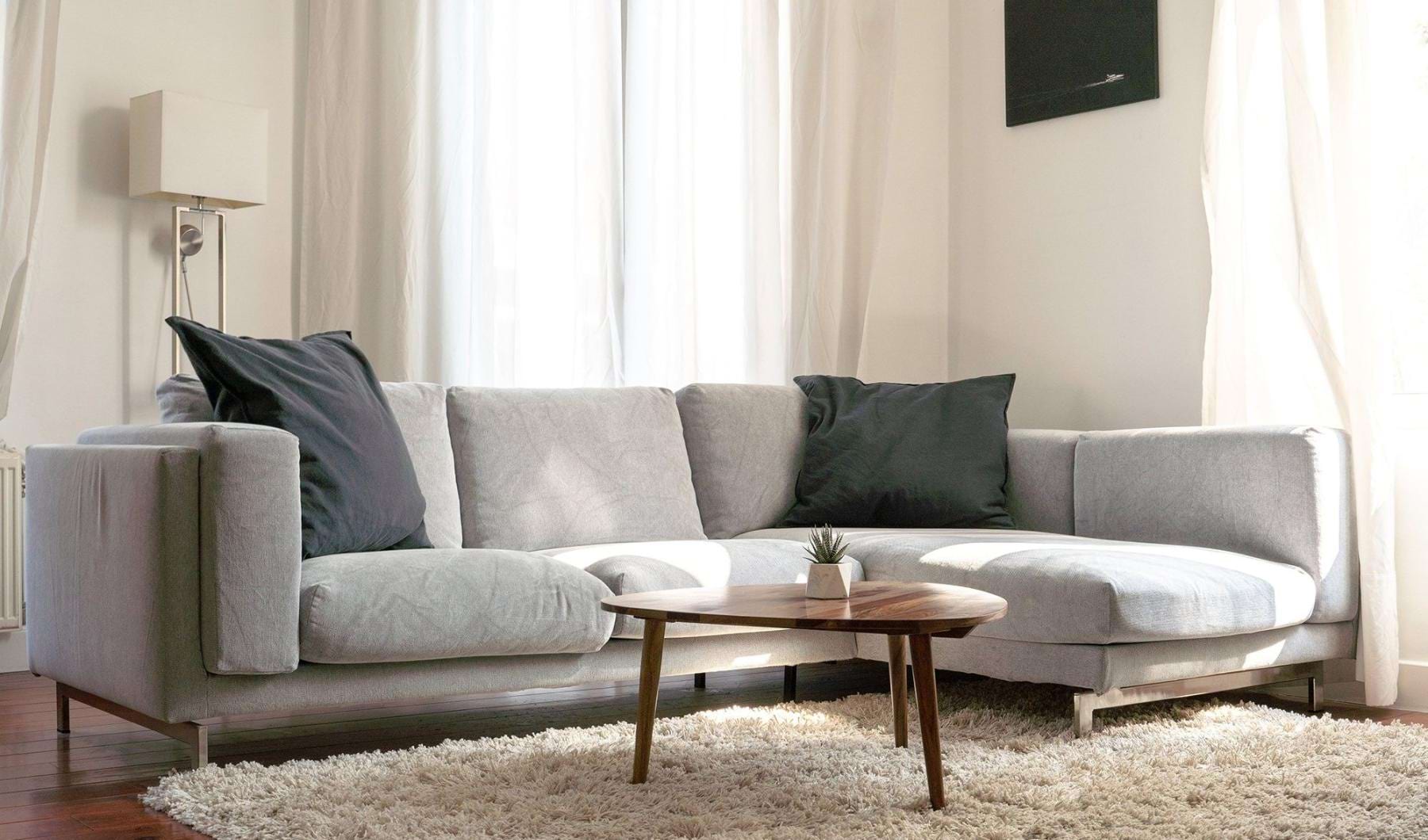 oversized windows brighten spacious, furnished living room